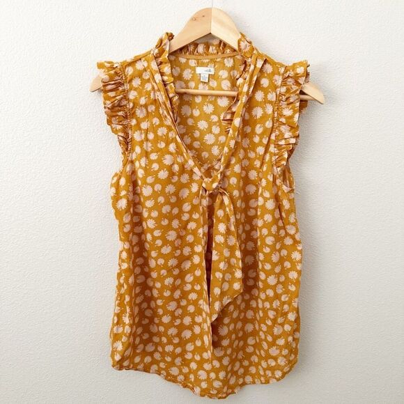 ODILLE x ANTHROPOLOGIE | Yellow Cream Graphic Flowers Floral Tie Blouse | Size 8 - Picture 2 of 8